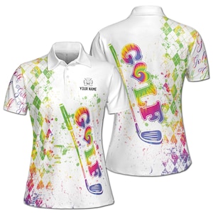 Custom Rainbow Color Golf Lover Women&#39;s Polo Shirt S-5XL