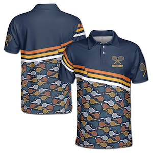 Customized Name Tennis Racket Pattern Men&#39;s Polo S-5XL