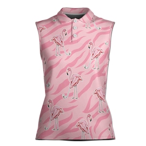 Flamingo Golfing Pink Zebra Pattern Golf Lover 3D Women Sleeveless Polo Size XS-4XL