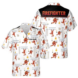 Custom Name Firefighter And Equipments Theme Pattern White Hawaiian Shirt S-5XL