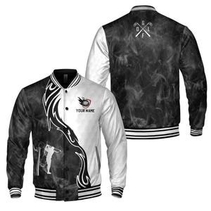 Custom Name Smokey Pattern Let&#39;s Play Golf Varsity Jacket S-5XL