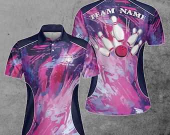Custom Name Team Name Colorful Splash Bowling Team Women's Polo Shirt S-5XL