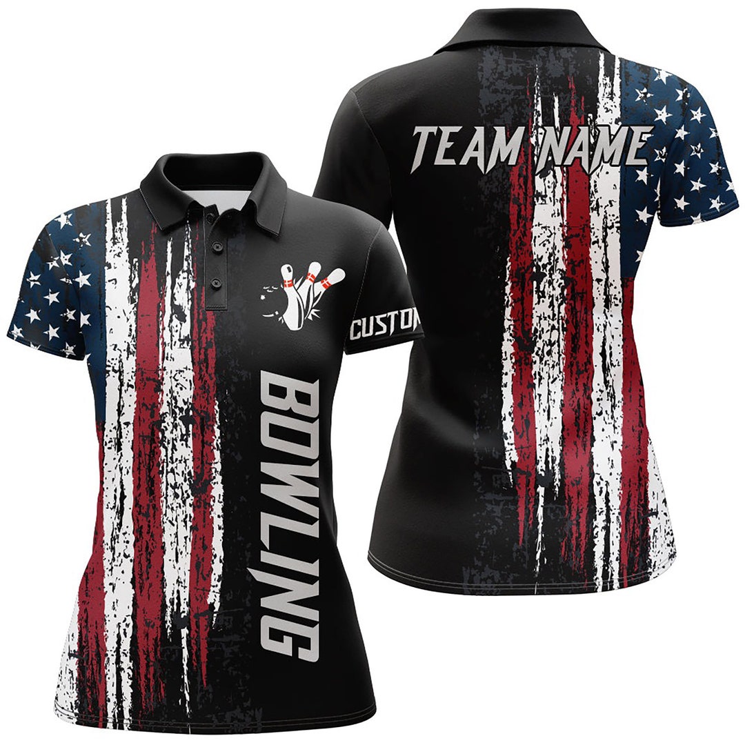 American Flag Custom Bowling Jersey for Team Patriots Women's Polo