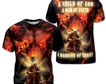 Shinning Knight With Lion of Judah Warrior Of Christ Men's T-shirt S-5XL