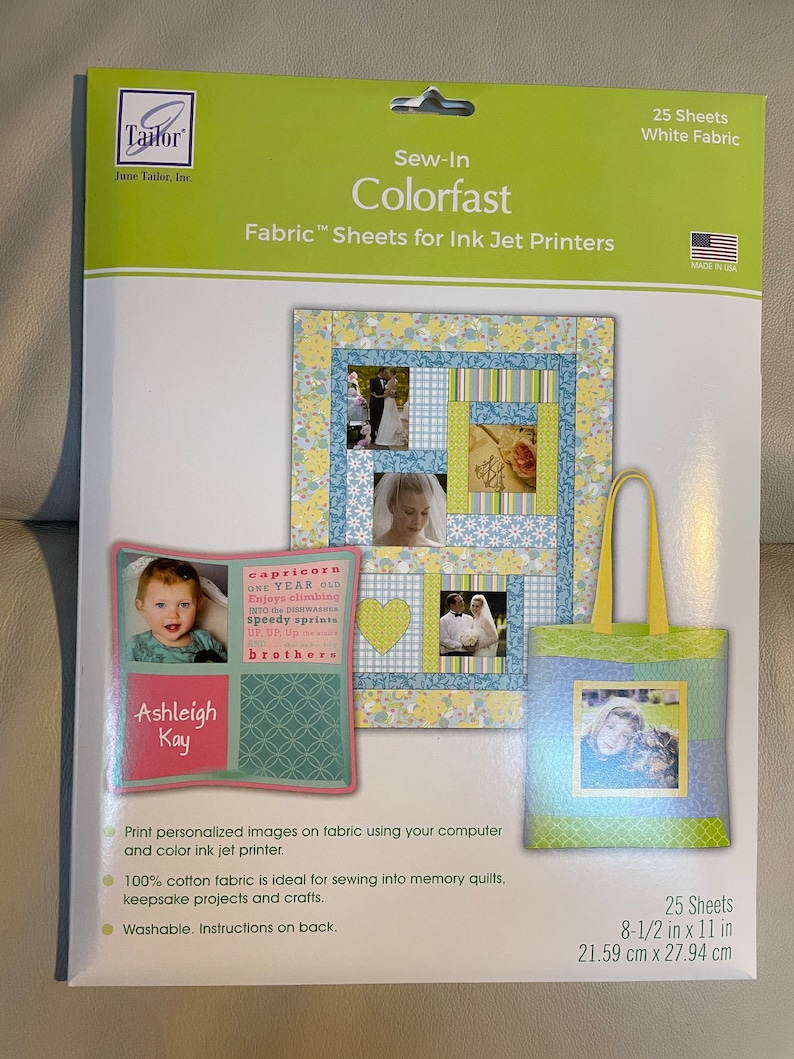 June Tailor Sew-in Colorfast Fabric Sheets for Inkjet Printers~25 ...