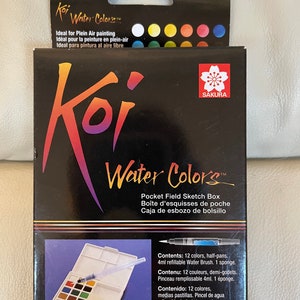 Sakura Koi Watercolors Pocket Field Sketch Box~12 Colors~1 Water Brush~1 Sponge~1 Palette