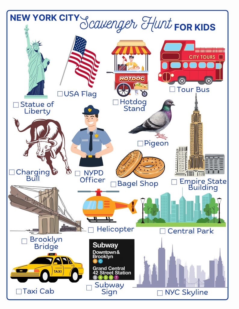 NYC Scavenger Hunt For Kids printable Adventure Etsy NYC Scavenger Hunt For Kids printable Adventure Etsy