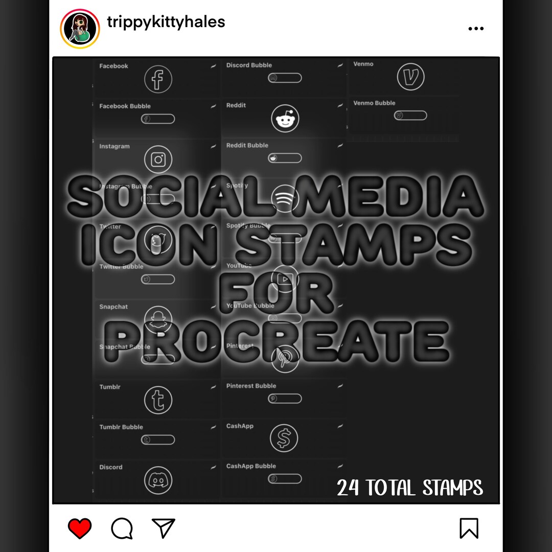 Social Media Icons Stamps for Procreate Etsy