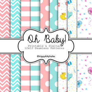 12 x 12 motifs sans couture sur le thème Oh Baby et feuille d'autocollants numériques