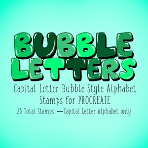 Selos do alfabeto com letras maiúsculas estilo bolha para Procreate