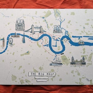 DE GROTE HELFT | A4 Londen grote half lopende routekaart handgetekende | Origineel kunstwerk wanddecoratie voor hardlopers | Handgemaakt gepersonaliseerd cadeau