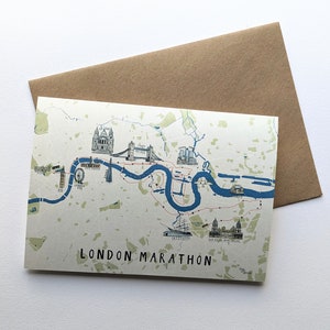 LONDON MARATHON | A5 Grußkarte London Marathon 2024 | Laufende Route Map Hand gezeichnet | Original Kunstwerk Wand Dekoration für Läufer |