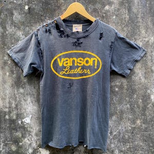 Vintage jaren 90 Vanson lederen afgeranseld vervaagd T-shirt in ERD-stijl