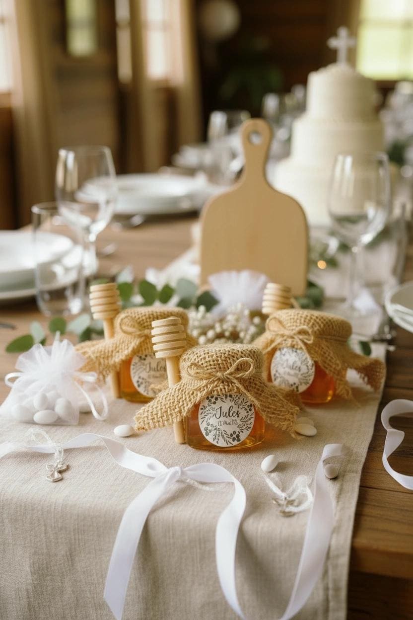 Pot de miel personnalisé avec cuillère en bois x10 pour évènements