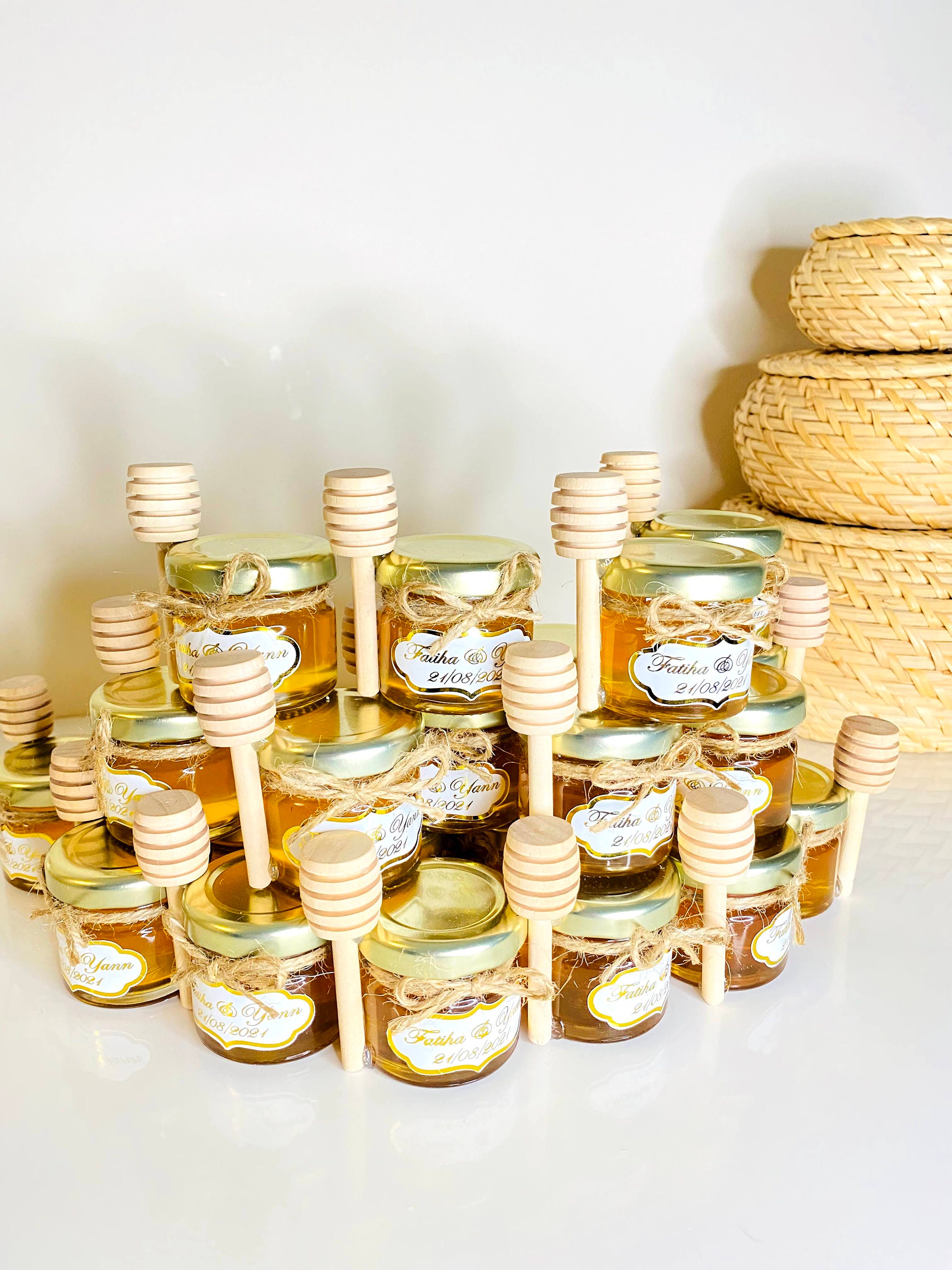 Pot de miel personnalisé cuillère en bois par 10 thème Arc-en-ciel