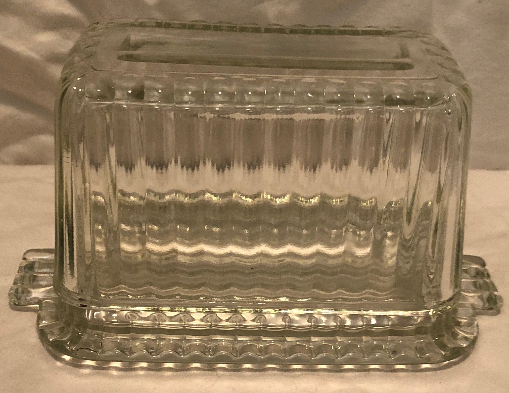 Vintage Large Ribbed Depression Glass Butter Dish Etsy