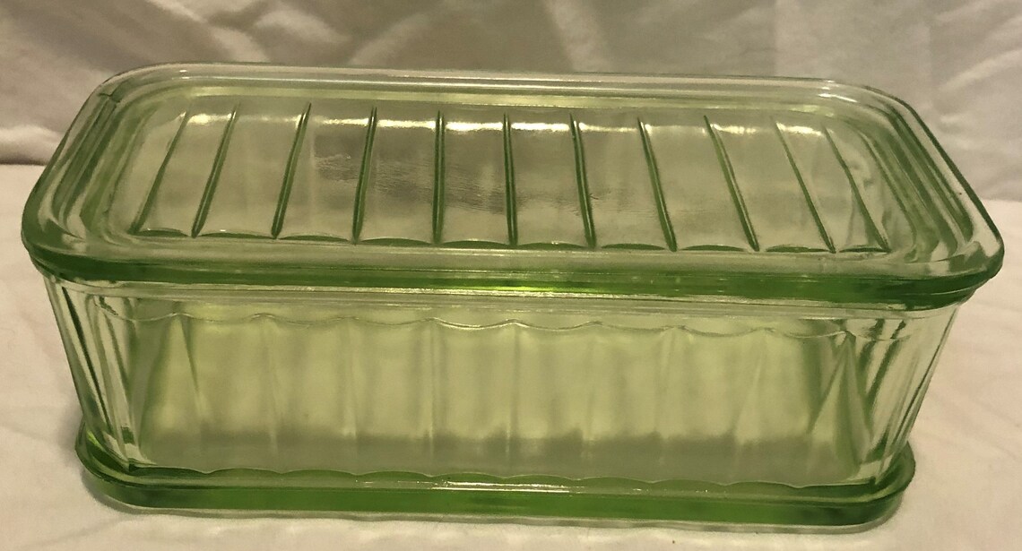 Vintage Green Refrigerator Glass Container with Lid Etsy