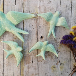 Portuguese Light Green Ceramic Swallows, Portugal Pottery, Portugal Swallows, Keramik Portugal
