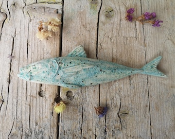 魚　陶器製　壁飾り 陶器の魚の壁飾り、黄色と青の魚の飾り、陶器の魚の壁アート、魚