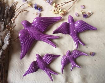 Portuguese Purple Ceramic Swallows, Portugal Pottery, Portugal Swallows, Keramik Portugal
