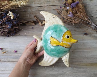 翡翠系 置物 魚 Ceramic Fish Wall Decor Fish Zodiac Decor Fish Rustic Home