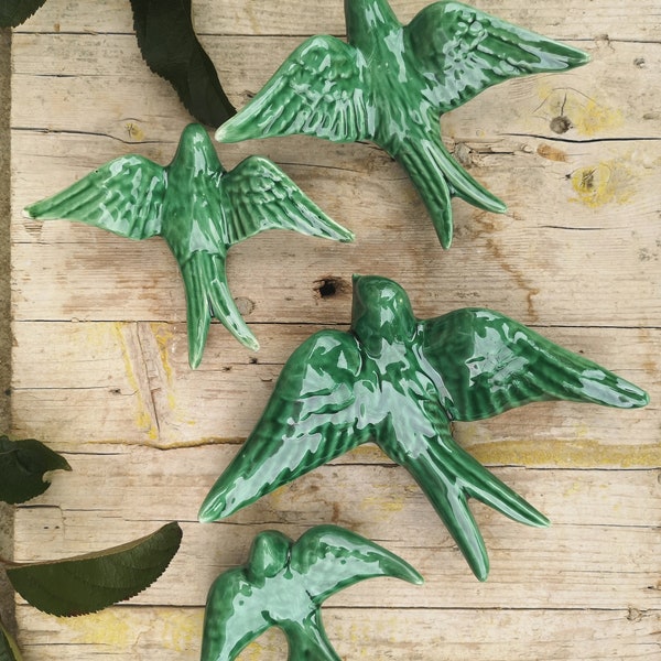 Portuguese Green Ceramic Swallows, Portugal Pottery, Portugal Swallows, Keramik Portugal