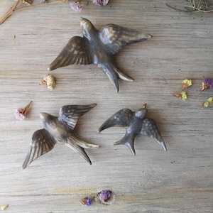 Set of 3 Portuguese grey color Ceramic Swallows, Portugal Pottery, Portugal Swallows, Keramik Portugal