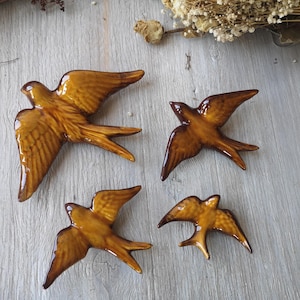 Set of 4 Portuguese Old Honey color Ceramic Swallows, Portugal Pottery, Portugal Swallows, Keramik Portugal
