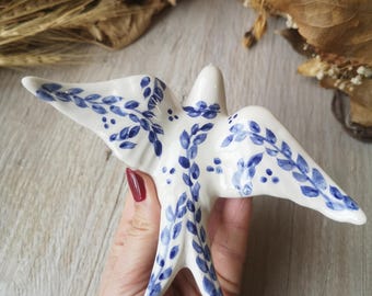Hand-painted Portuguese Swallows, Blue Ivy Collection Ceramic Wall Art (4 Sizes)