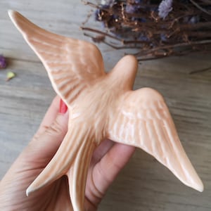 Set of 3 Portuguese Light Peach color Ceramic Swallows, Portugal Pottery, Portugal Swallows, Keramik Portugal