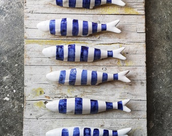 Amazing Ceramic Portuguese Sardine!  White/ Cobalt Blue strips Sardines / Portugal Pottery, Portugal Sardines, Keramik Portugal