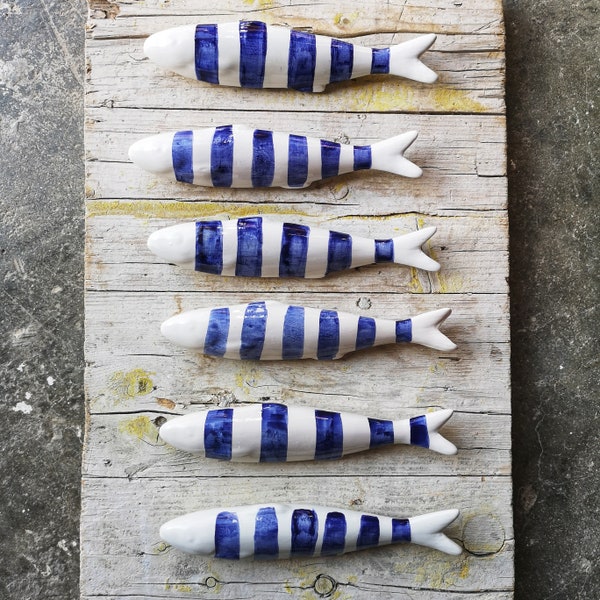 Amazing Ceramic Portuguese Sardine!  White/ Cobalt Blue strips Sardines / Portugal Pottery, Portugal Sardines, Keramik Portugal