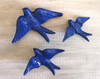 Portuguese Cobalt Blue Ceramic Swallows, Portugal Pottery, Portugal Swallows, Keramik Portugal