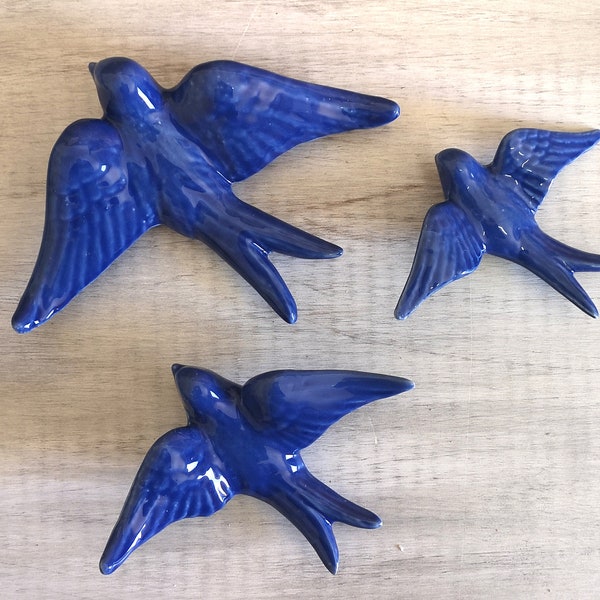 Portuguese Cobalt Blue Ceramic Swallows, Portugal Pottery, Portugal Swallows, Keramik Portugal