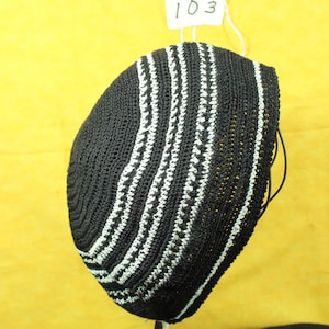 MEO Crochet Rasta Hat 100% Cotton 23.75" X 7" Black And Silver Raiders Colors Kufi Beret Skull Cap
