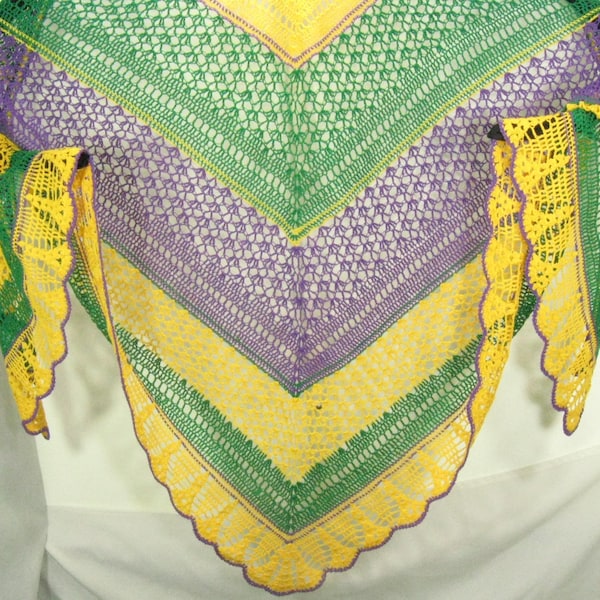 MEO Crocheted Mardi Gras Carnivale Sashay Shawl 100% Cotton Lace Scarf Wrap