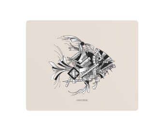 Filigranes Geometrisches Fisch Metall Kunst Zeichen | Schwarz Weiß Nautische Wand-Dekor