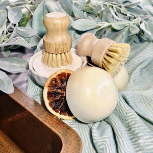 Solid Dish Soap Bar | Zero Waste Kitchen | Plastic Free Dish Soap | Natural Kitchen Soap| Eco Friendly Cleaning Set | Housewarming Gift