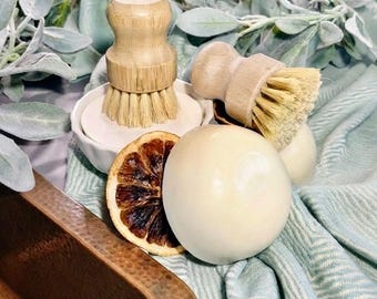 Solid Dish Soap Bar | Zero Waste Kitchen | Plastic Free Dish Soap | Natural Kitchen Soap| Eco Friendly Cleaning Set | Housewarming Gift