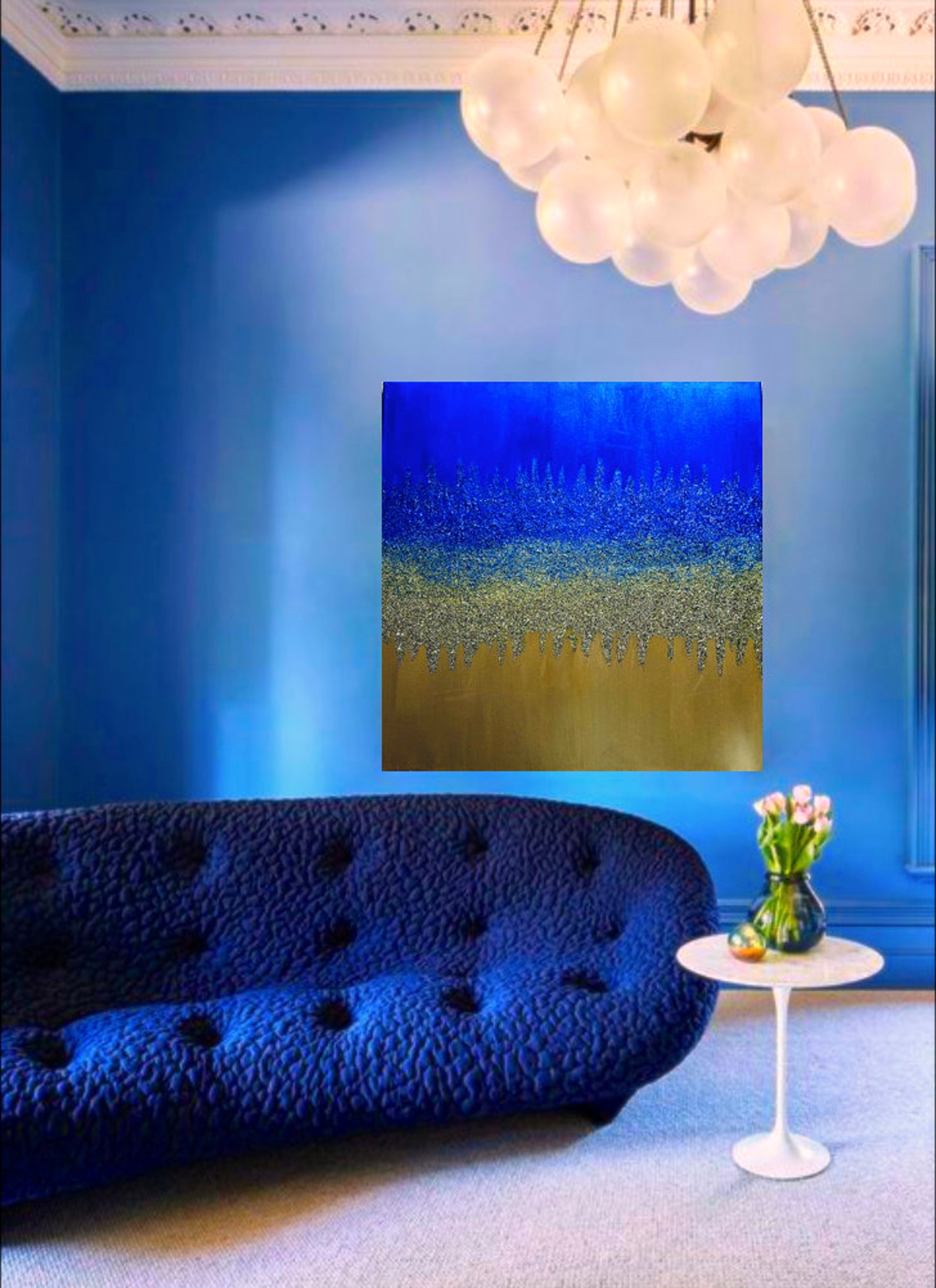 Blue and Silver/gold Glitter Abstract Modern Wall Art Acrylic Etsy