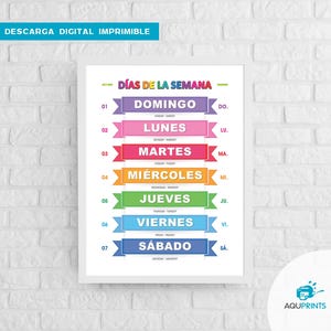 cartel de los días de la semana infantil