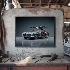 Arte mural Mercedes 300 SL Gullwing: póster de coche clásico, decoración de coche clásico, lámina de Gullwing, regalo vintage para hombre