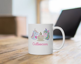 Unicorn Coffeecorn Ceramic Mug, Unicorns Drinking Coffee, Unicorns Coffee Cup