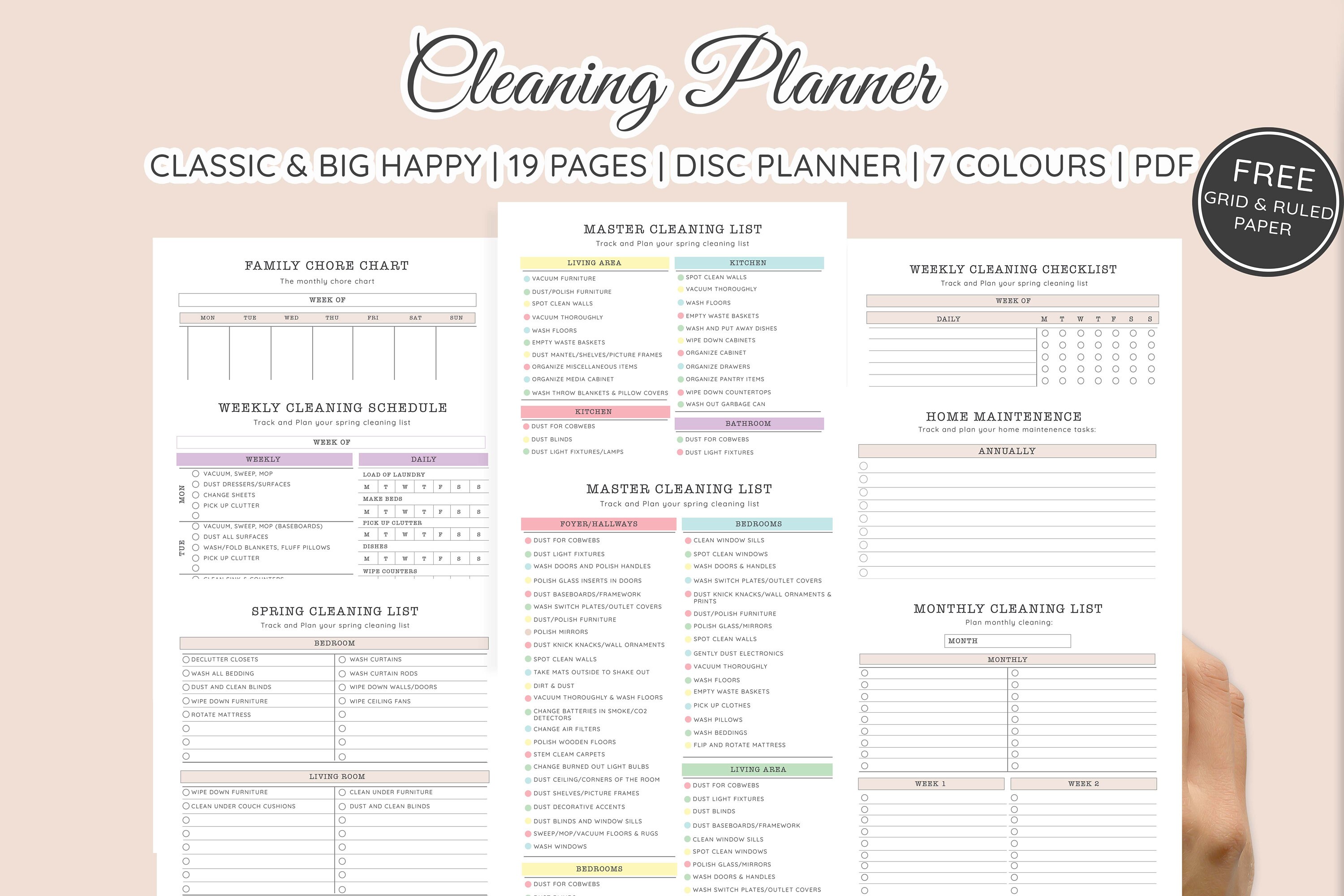 Master Cleaning Checklist Planner Schedule, Chore List, Mambi Classic ...