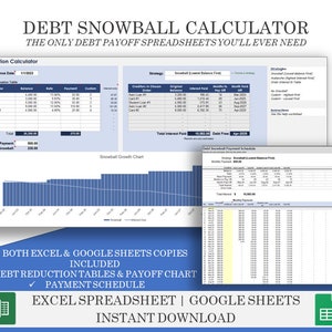 借金スノーボール Excel および Google スプレッドシート | 借金返済トラッカー | 借金スノーボール計算機 | 学生ローン返済 | 住宅ローン返済チャート