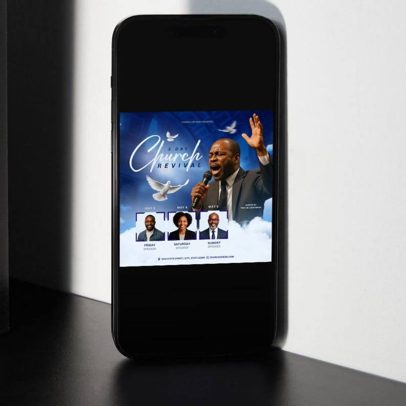 Church Revival Flyer Canva Template Blue Speakers - Etsy