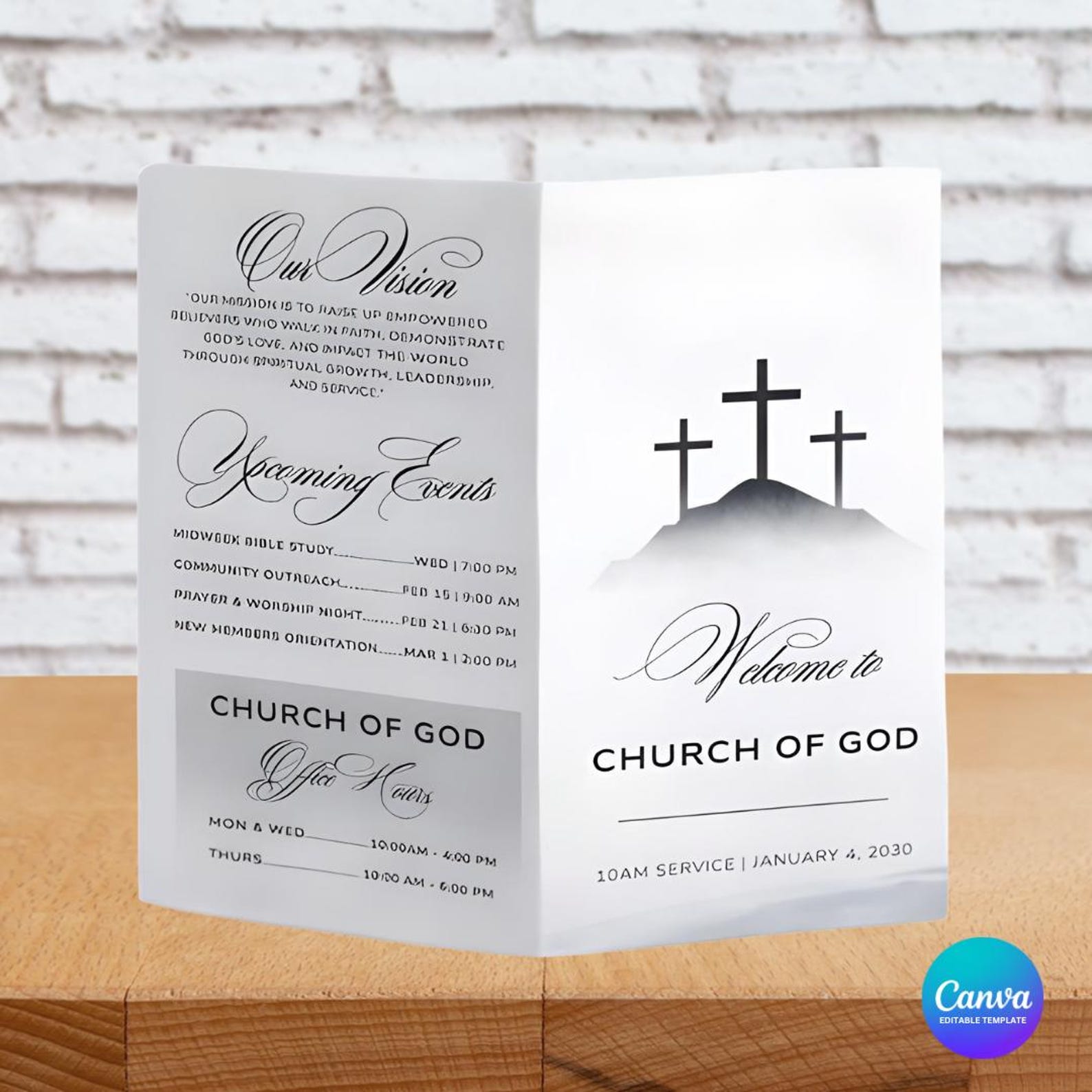 Church Program Template Canva, Bifold Church Bulletin, Sunday Service ...