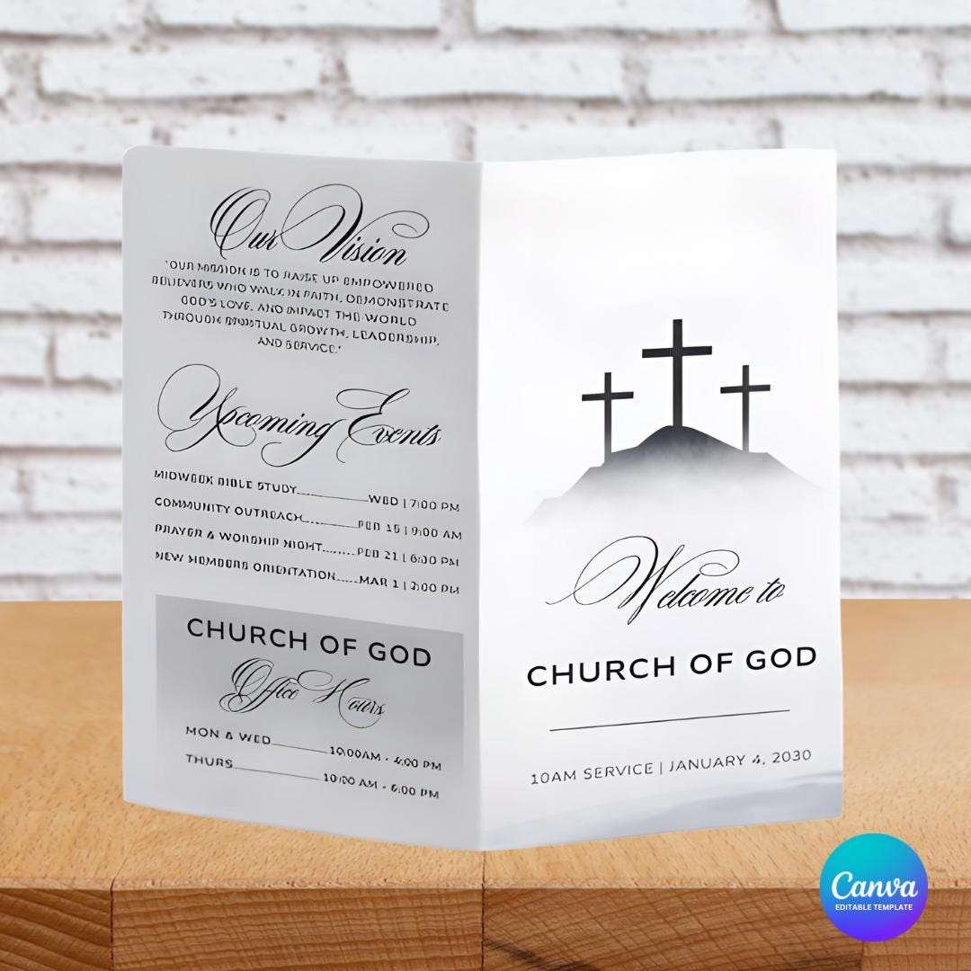 Editable Church Program Template, Bifold Bulletin (canva) - Etsy