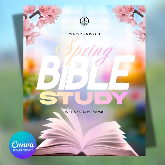 Spring Bible Study Flyer, Church Event Canva Template, Editable Church Invitation