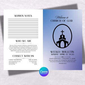 Church Bulletin Template Canva | Worship Service Program Bifold Brochure (Digital Download)